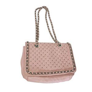 Bodhi Womens Pastel Pink Leather Shoulder Bag Chain Purse Place Vendome Beaded